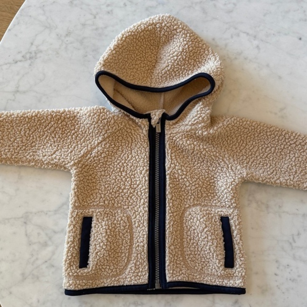 Old Navy Baby Sherpa Hooded Jacket 6-9M Tan Full Zip
